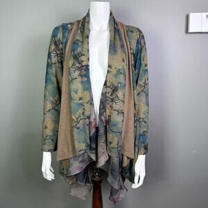 Soft Surroundings cardigan medium nature artsy birds floral pastel shawl collar